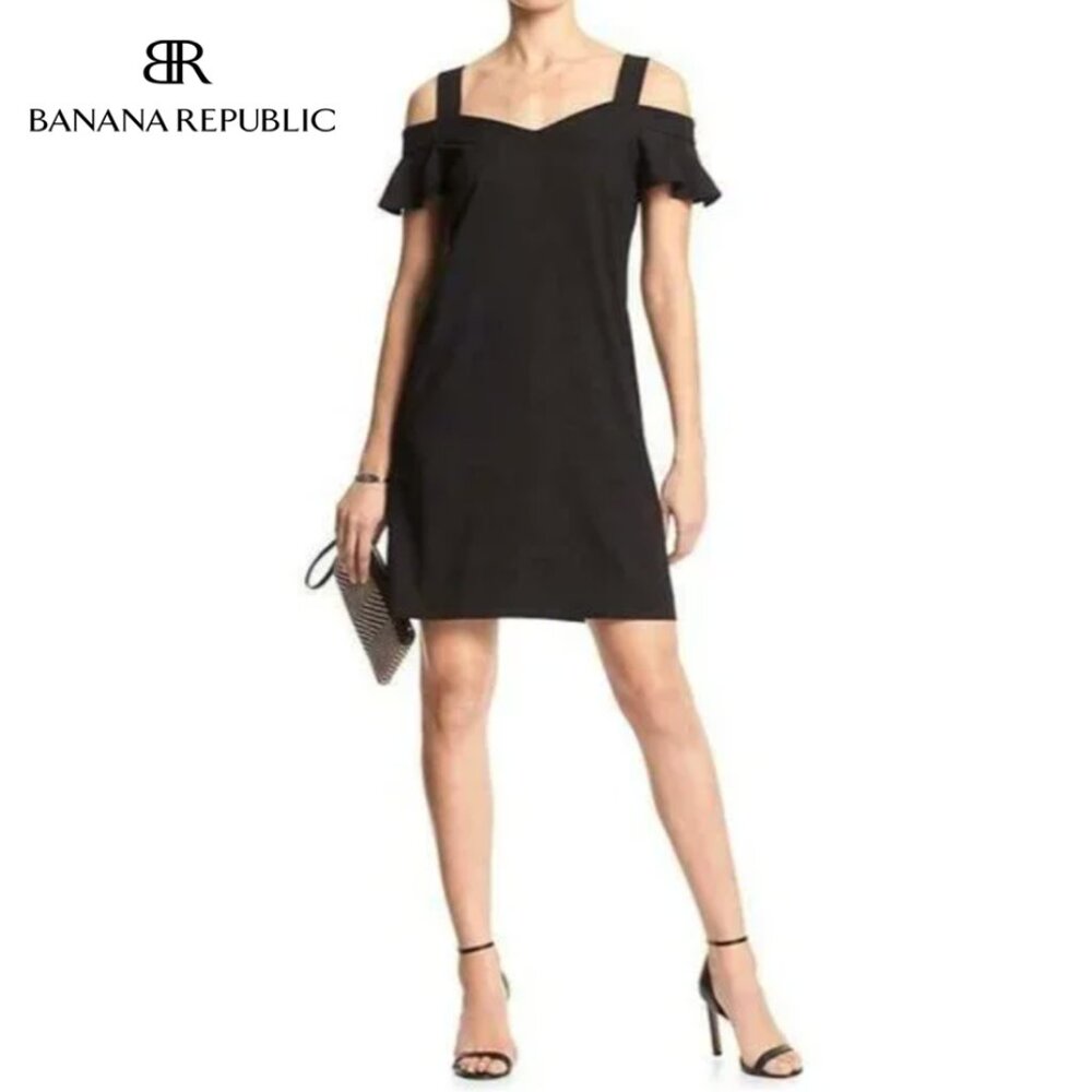 Banana Republic Black Cocktail Dress Cold Shoulder Small 2